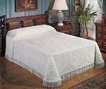 Original George Washington bedspread designed and manufactured in the famous Bates factory. They use the same skills to create this Colonial American reproduction featuring garlands and stylized flowers. Terry loop construction.