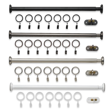 The In-Tension rod, The inside mount rod that does it all, easy  installation, spring tension, joiner allows you to combine multiple rods  for extra wide areas, white, black, pewter, bronze, matching decorative